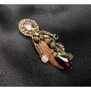 Rare Find Vintage Sorrelli Brooch With Pink & Multicolor Crystals Gold-Tone